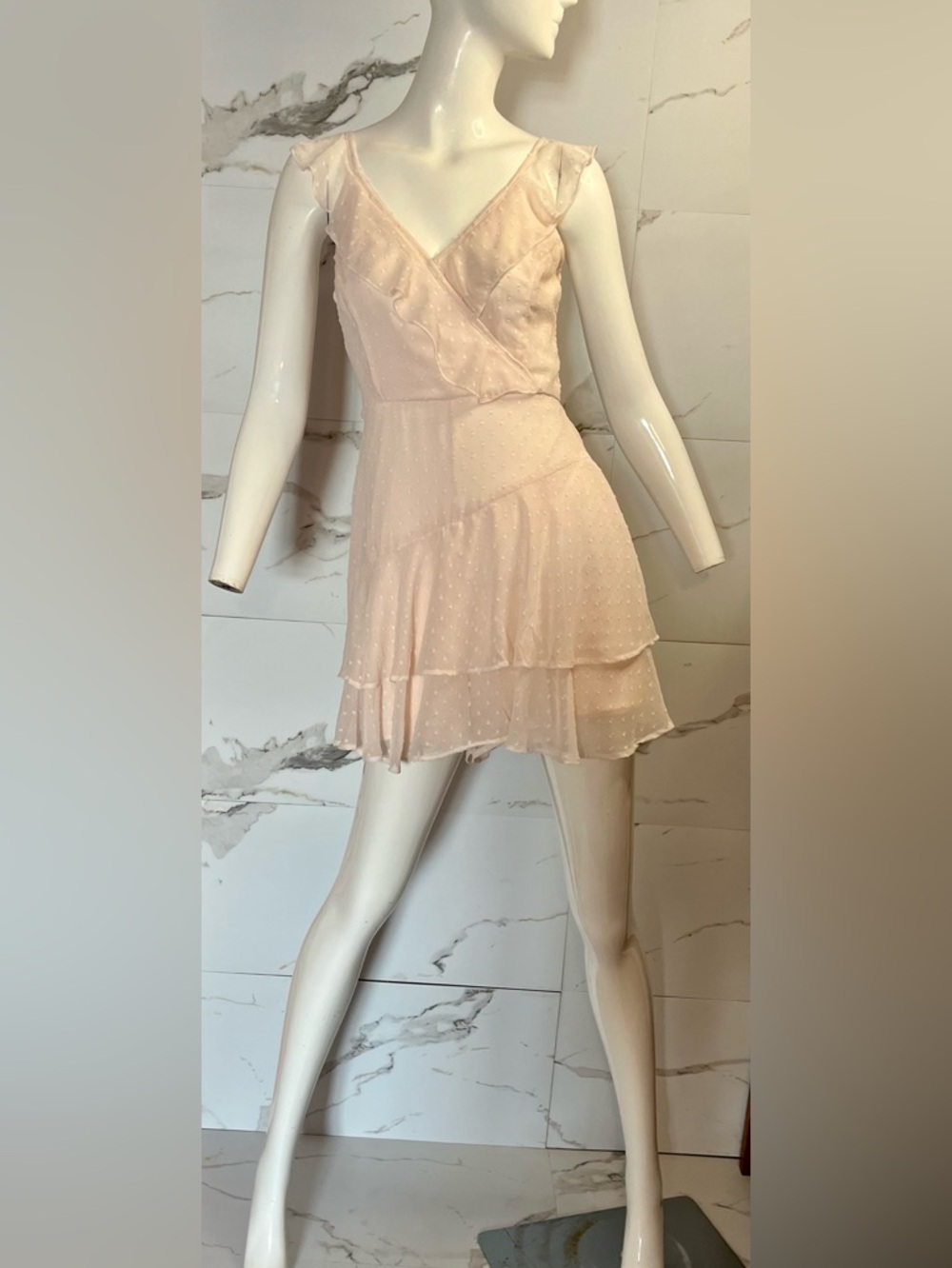 Japna Swiss Dot Ruffle Romper Faux Dress Soft Blush Pink Size S Lightweight